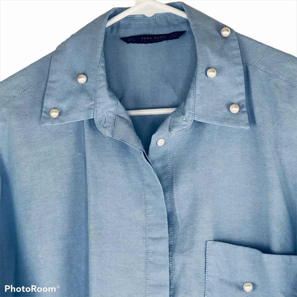 Zara Basic Collection Pearled Button Down Shirt L - image 2